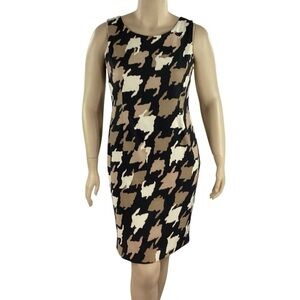 Jones Studio Sleeveless Sheath Dress Abstract Print Black Tan 12
